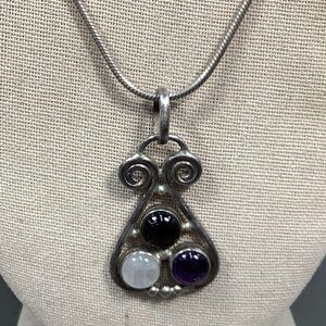 Sterling Silver Garnet, Amethyst, & Moonstone Pendant Necklace